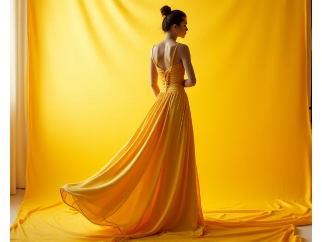 Robe de soirée sur mesure en soie drapée, couleur or pâle