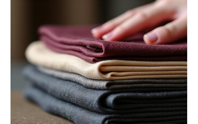 Main caressant un échantillon de tissu de haute qualité