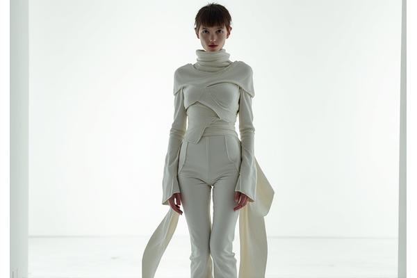 Mannequin portant une tenue avant-gardiste unique aux formes géométriques