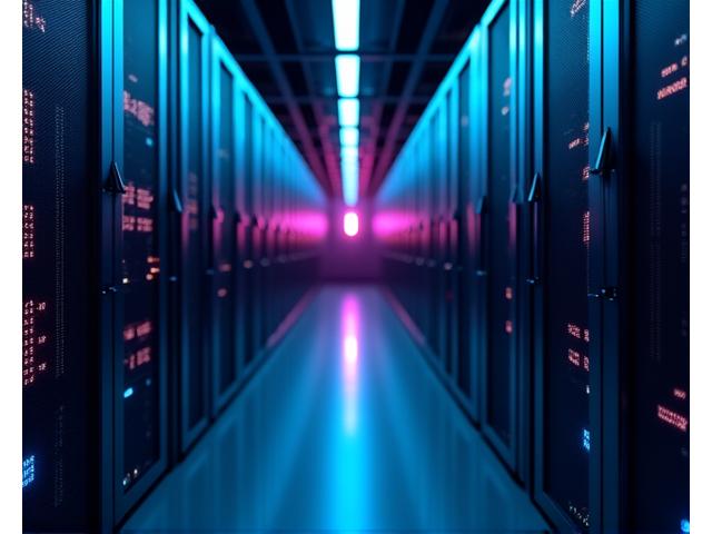 Infrastructure de serveur sécurisée avec des lumières clignotantes, symbolisant la protection des données