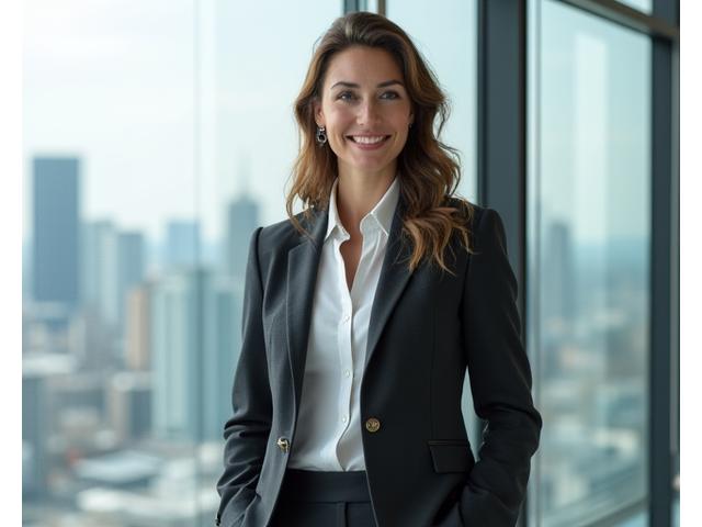 Femme d'affaires confiante dans un tailleur élégant dans un bureau moderne